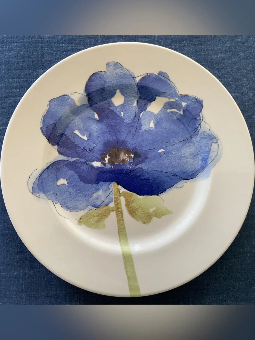 Vintage Stafford Stunning Blue Poppy on White China Dinner Plate, Set of 2